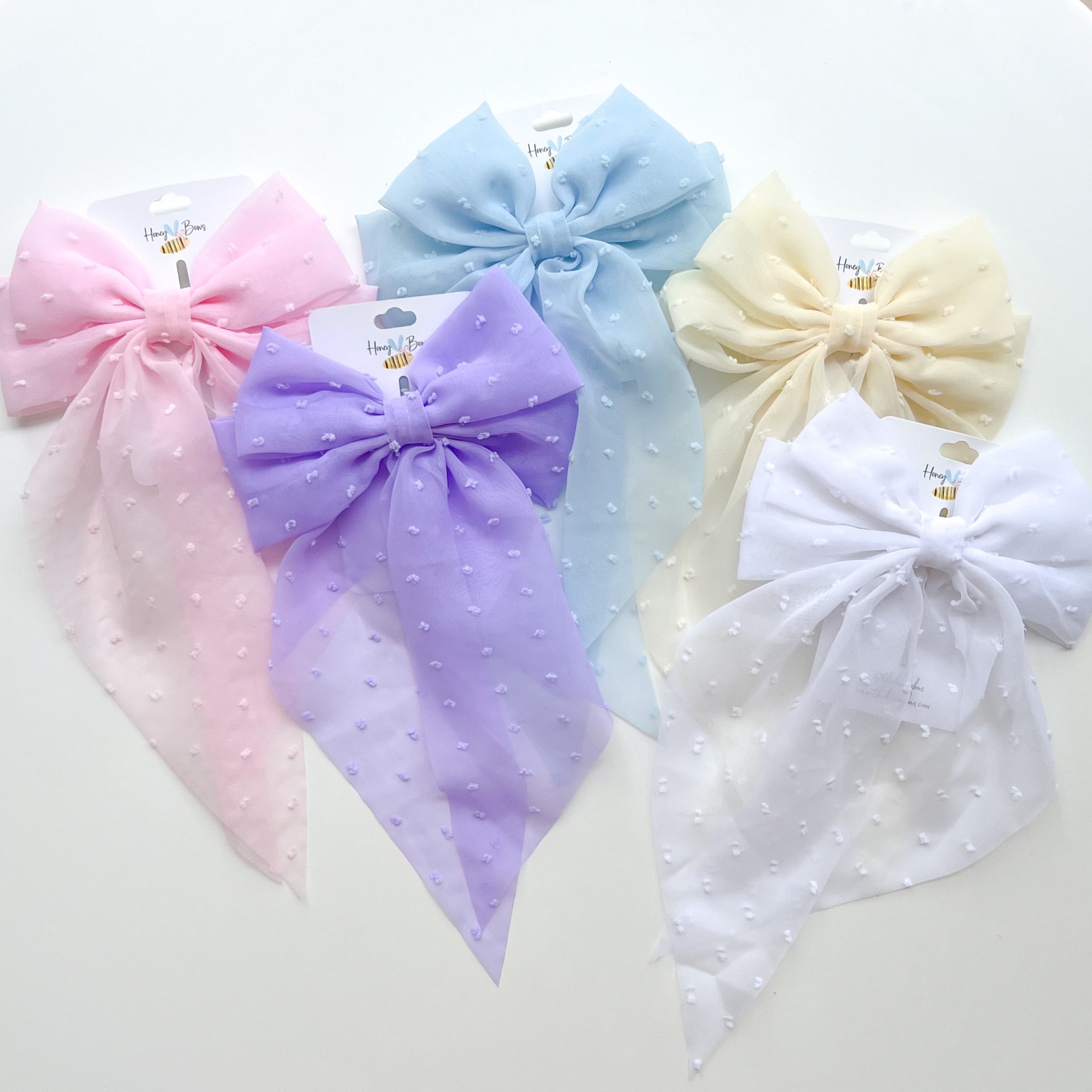 Frayed Dot Tapered XL Hair Bow w/Clip