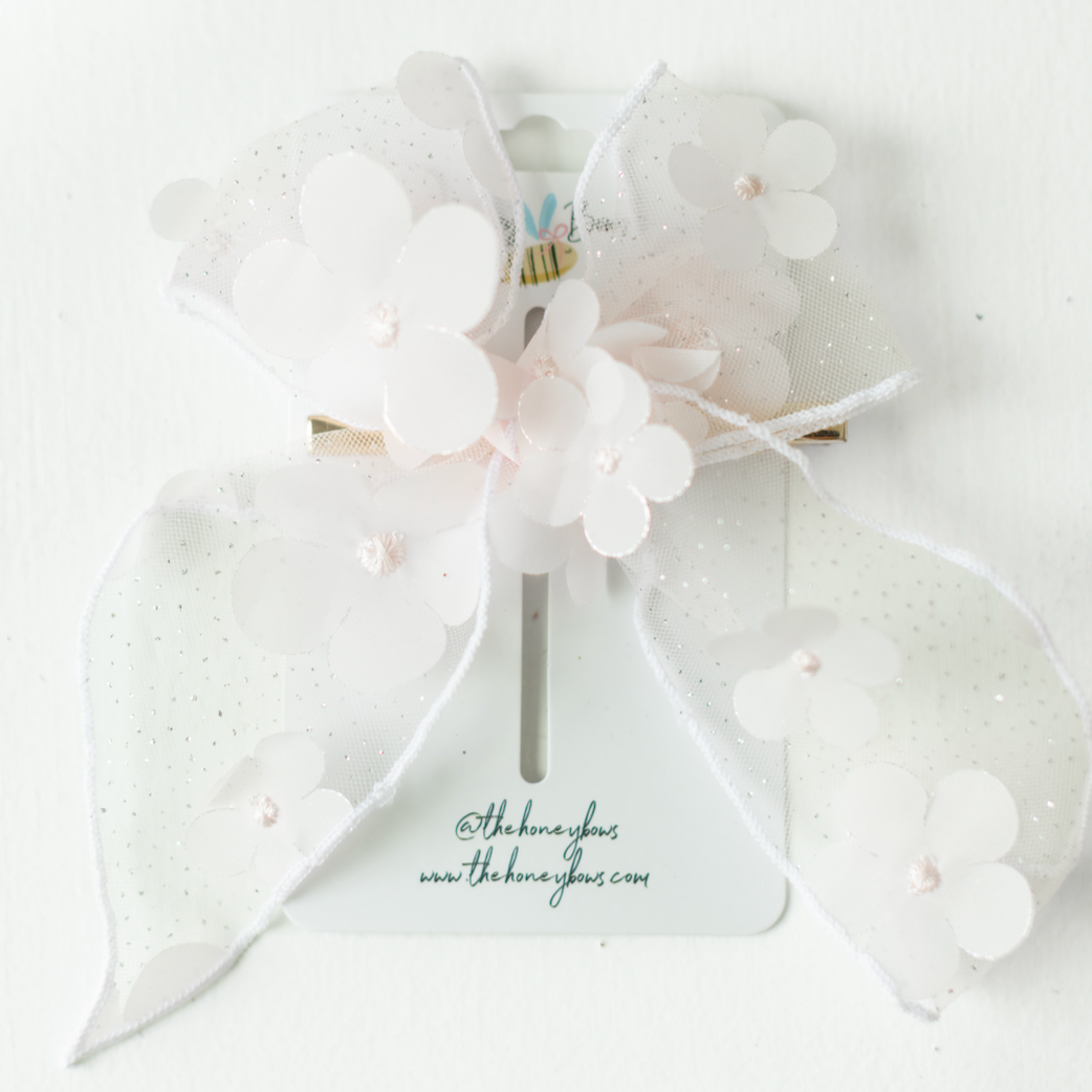3D Floral Hair Bow - Ombre + Light Pink
